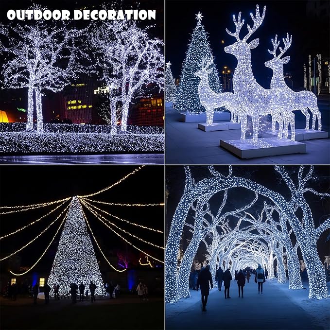 Solar String Lights for Outside,200FT 600 LEDs Solar Fairy Lights,Waterproof 8 Modes Button Outdoor String Light for Patio Garden Backyard Tree Wedding Christmas,Silver Wire,Cool White