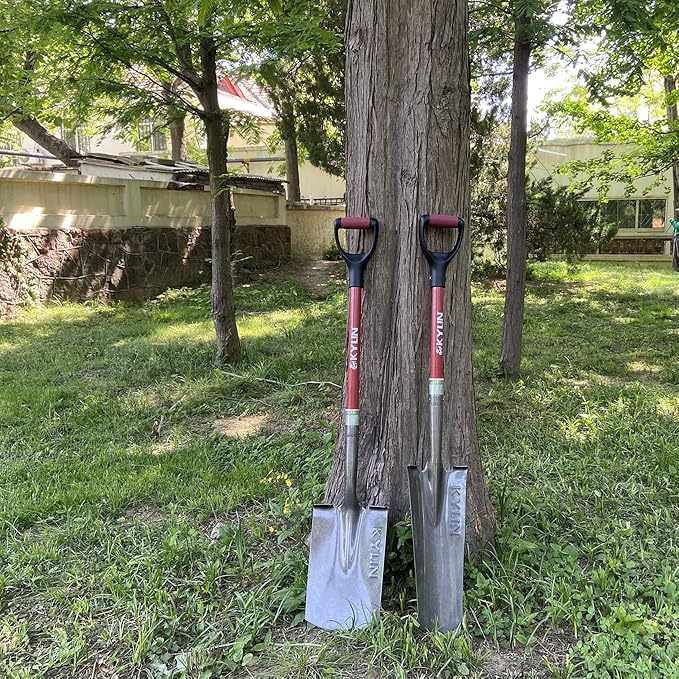 KYLIN Garden Spade Shovel and Drain Spade for Digging Trenches Gardening Construction Heavy Duty Fiberglass D-Handle Shovel 2-Piece Set