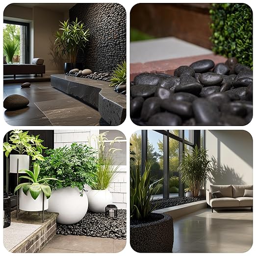 2-3 Inch Black Pebbles for Plants, 10 lbs River Rocks Decorative Black Stones, Ideal for Fish Tank, Vases, Crafting, Home Decor and Garden Landscaping