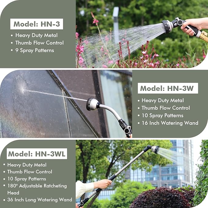 RESTMO Watering Wand Heavy Duty, Metal Garden Hose Wand with Thumb Flow Control, 15-Inch Long Hose Nozzle Sprayer with 10 Spray Patterns, Ideal to Water Hanging Baskets and Shrubs, Silver