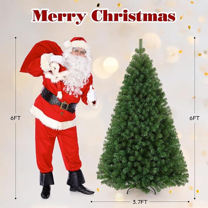 6ft Pre-Lit Artificial Holiday Christmas Tree with Multi-Color Lights, Premium Hinged Spruce Xmas Tree with 800 Branch Tips and Foldable Metal Stand for Home, Office, Party