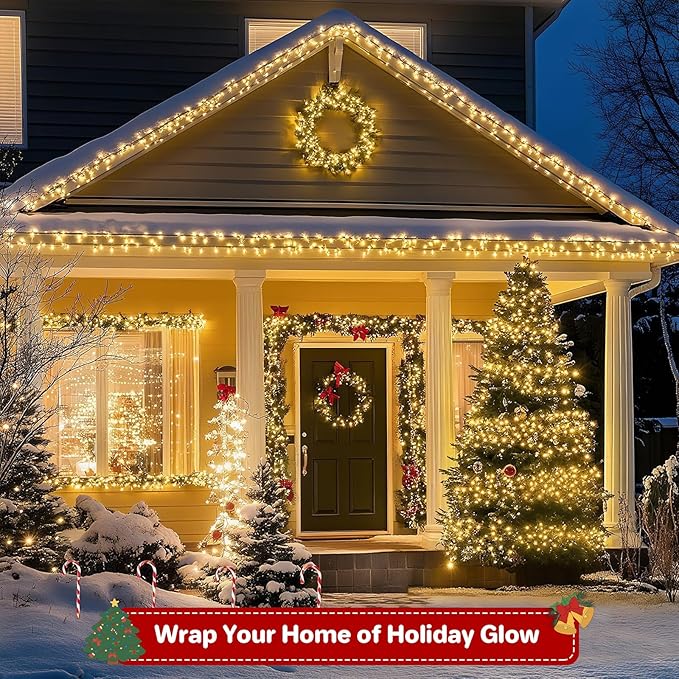 264FT 800 LED Christmas Lights, Twinkle Xmas Lights with 8 Modes and Timer, Outdoor Waterproof Christmas Tree Lights for Room Bedroom Wedding Party Holiday Decorations, Warm White