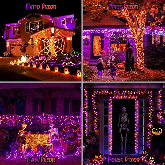 66FT 200 LED Halloween String Lights, Twinkle Lights with 8 Modes and Timer, Outdoor Waterproof Halloween Tree Lights for Room Bedroom Wedding Party Holiday Decorations, Purple and Orange