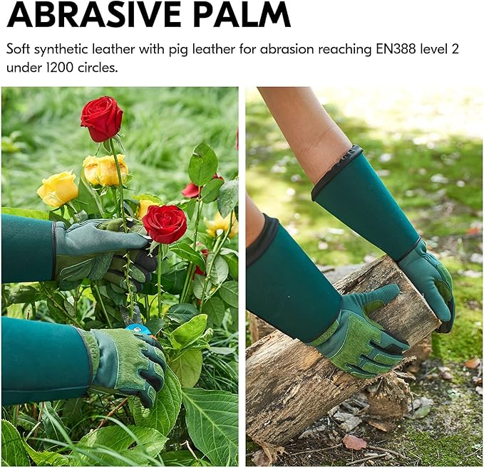 Vgo... 1 Pair Gardening Gloves Unses,Safety Work Gloves,Long Sleeves Gauntlet,Puncture-proof,Thorn Proof,Touchscreen(Size L,Green,SL7477)