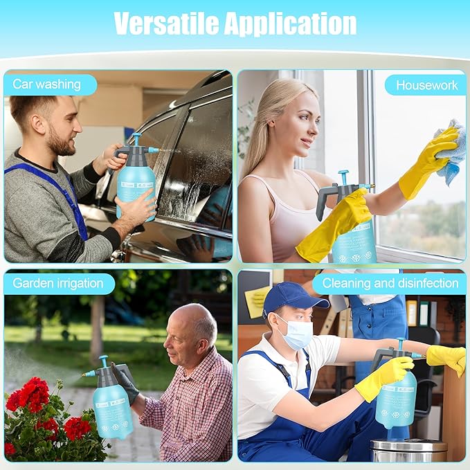 3 Pcs 1/2 Gallon Plastic Handheld Pump Sprayer – Garden Pressure Sprayer Bottle with Adjustable Nozzle for Plants, Cleaning, Household Tasks –Blue