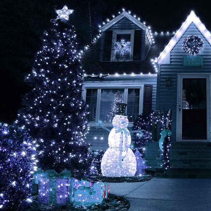 TW SHINE White Christmas Lights, Total 400 LED 132FT Outdoor Christmas Lights Plug in with 8 Modes, Waterproof Light Outdoor Green Wire, Indoor Xmas Decorations for Party Yard House Decor