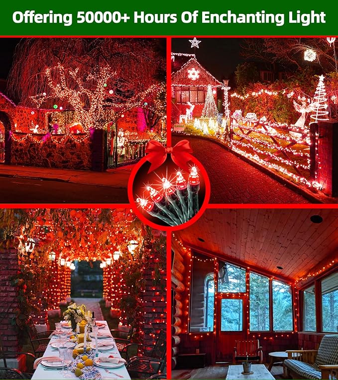 300LED Christmas Lights Outdoor Indoor Use, 12 Lighting Modes 75ft Christmas Tree Lights with Timer, Dimmable Plug in Red LED StringLights Waterproof for Yard Tree Wedding Party Holiday Red