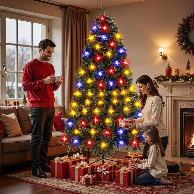 Northroad 7ft Pre-lit Artificial Christmas Tree, Prelit Xmas Tree w/1592 Branch Tips & 500 UL Listed Lights with Remote Control,Timer for Xmas Decoration,Green