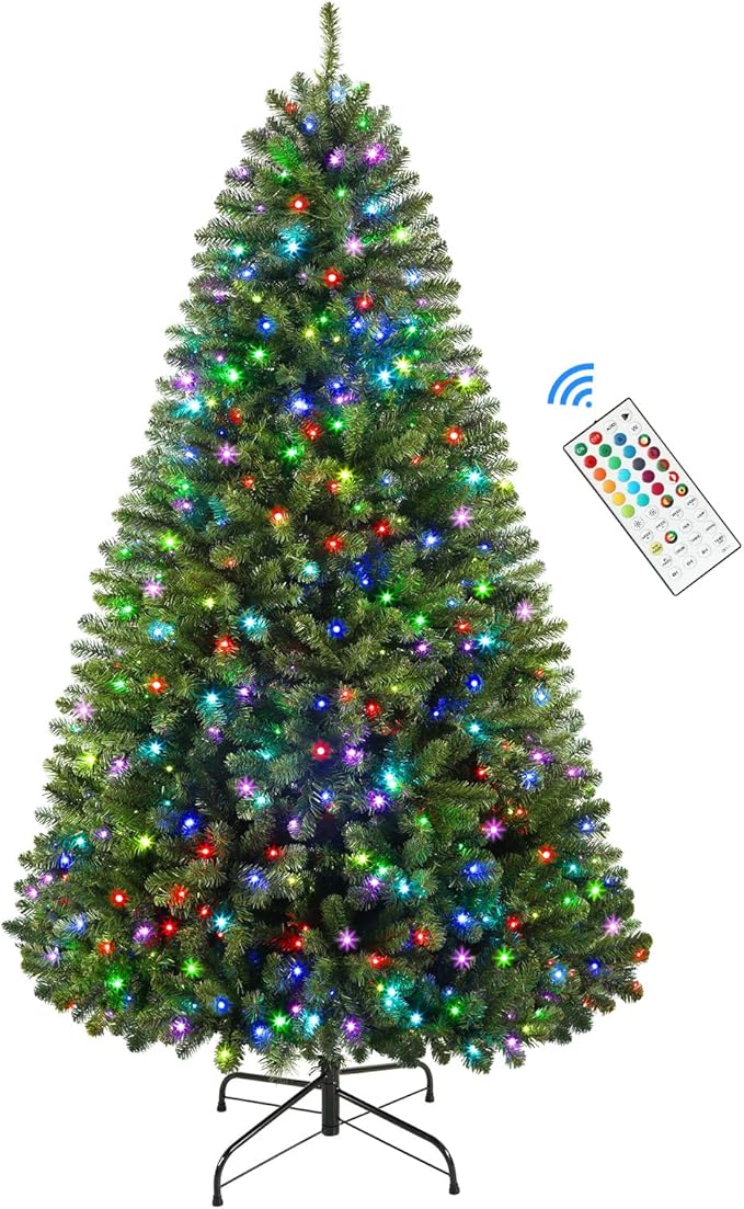 SHareconn 7ft Prelit Artificial Classic Spruce Christmas Tree with Remote Control, 400 Warm White & Multi-Color LED RGB Lights, 1062 Branch Tips, 7 FT Perfect Choice for Home Xmas Decoration, Green