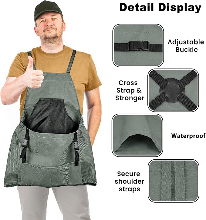 Gardening Apron, Garden Apron with Quick Release Pockets,Water Resistant Oxford with Adjustment Cross Strap,Farm Work