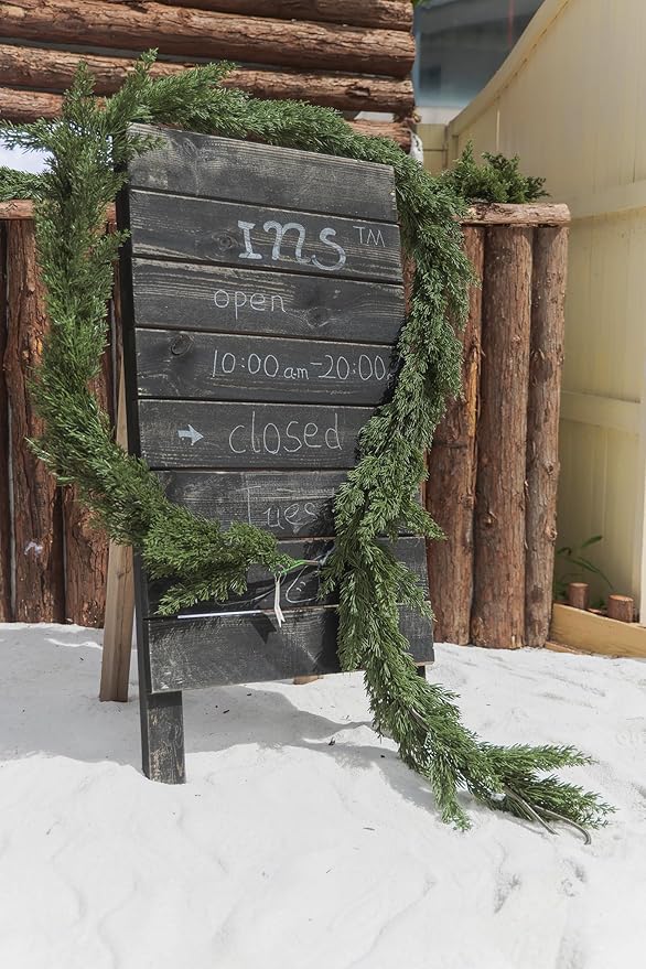 MISSPIN 9ft Christmas Garland with Lights, Real Touch Winter Cedar Pine Garland, Green Artificial Greenery Garland for Table, Mantle, Wall, Indoor, Outdoor Christmas Decorations