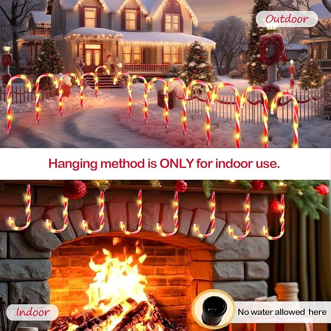24 Pack Christmas Candy Cane Lights, Christmas Decorations Outdoor Waterproof with 8 Lighting Modes & Memory Function, Plug in Pathway Light for Outside Path Walkway Party Garden Yard Patio Xmas Decor