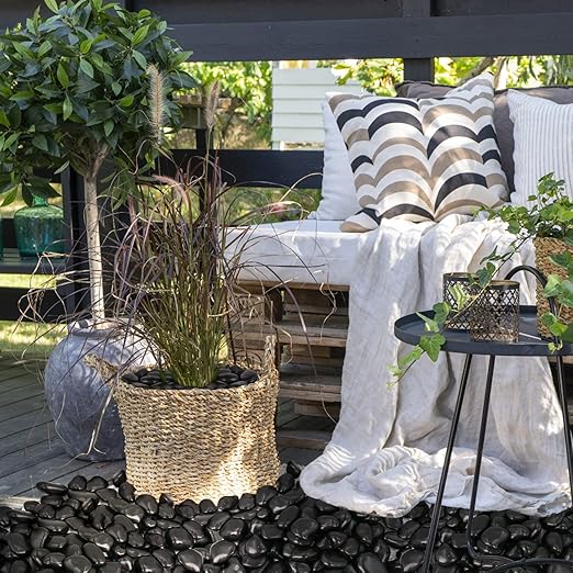 20Ib Black River Rocks for Landscaping-Polished Pebbles for Plants-Garden Decorative Stones-1-2 Large Plant Rocks,Ideal for Aquarium, Home Decor