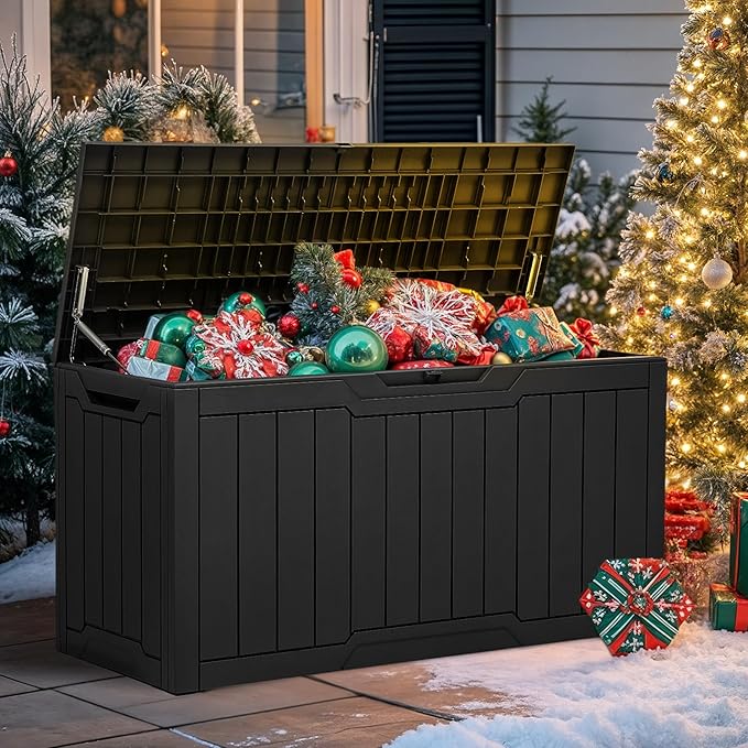 YITAHOME 100 Gallon Outdoor Storage Box, Large Water Resistant Resin Deck Box, Indoor Outdoor Lockable Storage Container for Patio, Garden, Cushions, Tools, Equipment (Black)