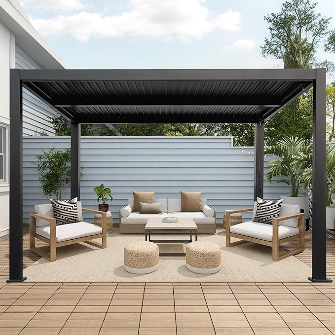LVUYOYO Outdoor Louvered Pergola 10' x 13', Aluminum Pergola with Adjustable Roof, Waterproof Metal Gazebo for Patio, Backyard, Garden, Deck (Black)