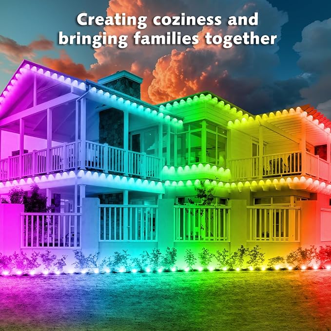 SINLEY 200FT Permanent Outdoor RGB Lights,Waterproof Smart LED Eaves Lights with App/Remote Control,for Christmas and All Holiday Decor,Daily and Accent Lighting,House Roof and Garden Lighting