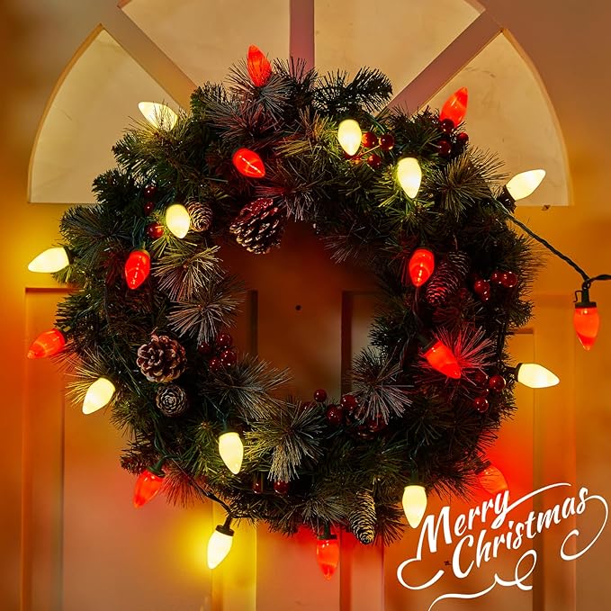 C9 Christmas Lights Outdoor Waterproof, 81 Feet 100 LED String With Timer & 8 Light Mode, Connectable Christmas Tree for Indoor Outside Roofline Patio Decorations, Red & Warm White