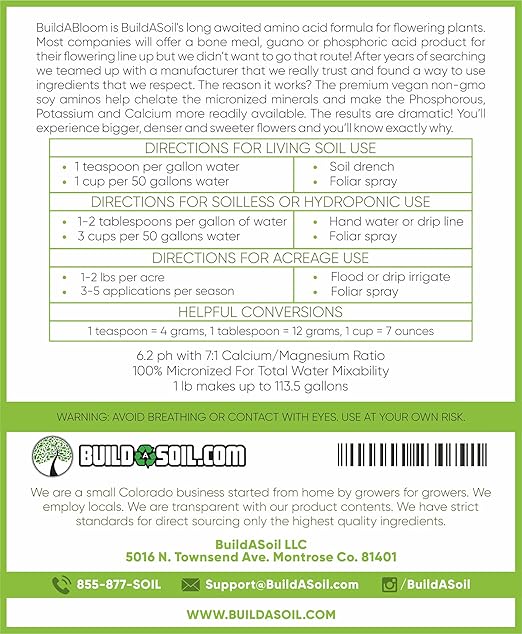 BuildASoil Vegan Bloom Booster & Flower Fertilizer โ Organic Hydrangea & Rose Fertilizer Plant Food, Bloom Booster Fertilizer for Outdoor Gardens & Houseplants โ Natural Soil Flower Food, 1 LB Bag