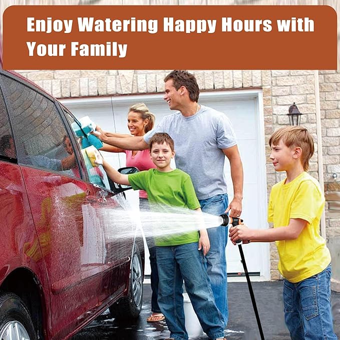 Garden Hose Nozzle Sprayer– this high heavy-duty spray nozzle offer 8 watering patterns for watering plants, lawns & gardens, washing cars, household cleaning and showering pets. (Dark Orange)