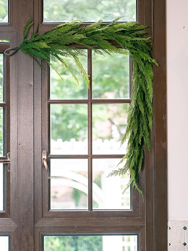 6FT Extra Full Cedar Garland Real Touch Faux Cedar Garland Christmas Greenery for Mantle Stairs Table Wall Front Door Indoor Outdoor Christmas Xmas Decor Decorations