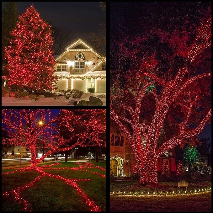 YULETIME 200 Count Red LED Christmas Lights, 66 Feet Green Wire UL Certified Commercial Grade Holiday String Light Set (Red)