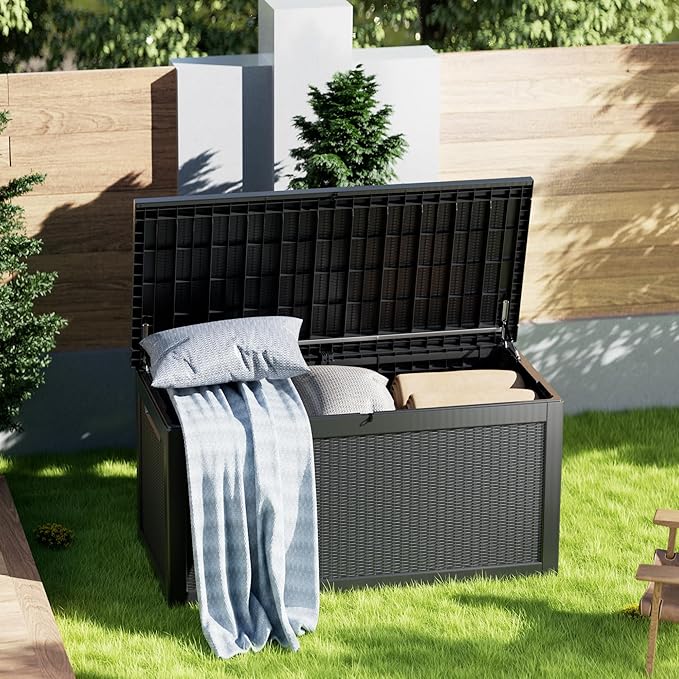 320 Gallon Deck Box, Resin Outdoor Indoor Waterproof Storage Box, Lockable Storage Box With Handle for Patio Furniture - Garden Tools