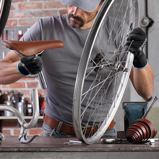 KAYGO Safety Work Gloves PU Coated,60 Pairs KG11PB Seamless Knit Glove for Men and Women, with Smooth Grip on Palm and Fingers, Ideal for General Duty Work (Small, Black)