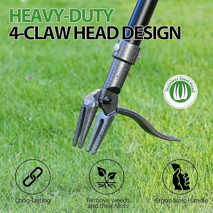 Weed Puller Tool, Heavy-Duty Weeder 3-Section Steel Stand Up Weed Puller, 46" Adjustable Handle Weeding Tool for Effortless No Bending Root Removal of Dandelions, Thistles & Crabgrass
