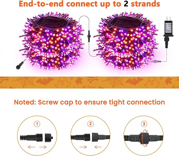 Toodour Halloween Orange & Purple Lights, 131ft 350 LED Plug in String Lights with 8 Modes and Timer, Connectable, Waterproof Halloween Outdoor Lights for Home, Party, Garden,Holiday Decorations