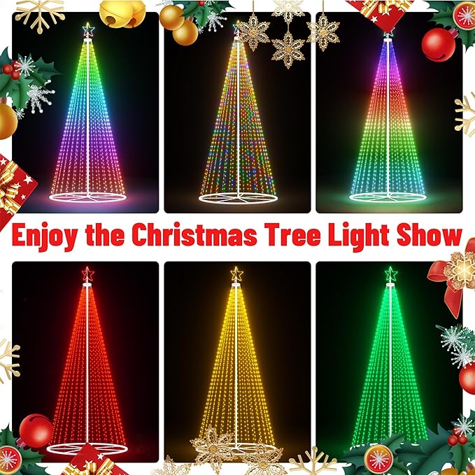 20FT Outdoor Christmas Tree - Smart Christmas Tree Outdoor Lighted Decoration, X-mas Star Tree Bluetooth App Control Color Changing DIY X-mas Tree Light for Yard & Garden
