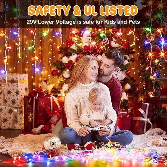 Hezbjiti 403FT 1000LED Color Changing Christmas Lights Outdoor, 11 Modes String Lights IP44 Waterproof Fairy Lights for Party Wedding Tree Decorations (Multicolor to Warm White, Clear Wire)