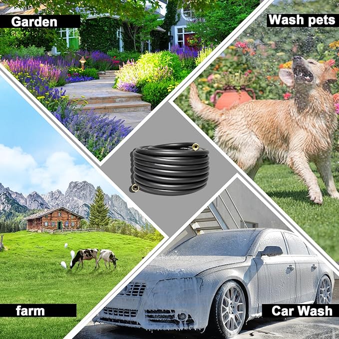 Aain 50FT 5/8 Heavy Duty Flexible Durable Rubber Garden Hose with Brass Fittings Kink Free Leakproof for Gardening Agriculture Car Washing Black