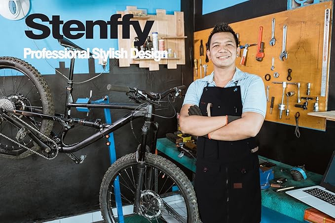 Woodworking Apron, Tool Apron, Canvas, Multiple Pockets, Adjustable Zipper, Metal Ring, Tape Measure Clip, Plus Size, Black.