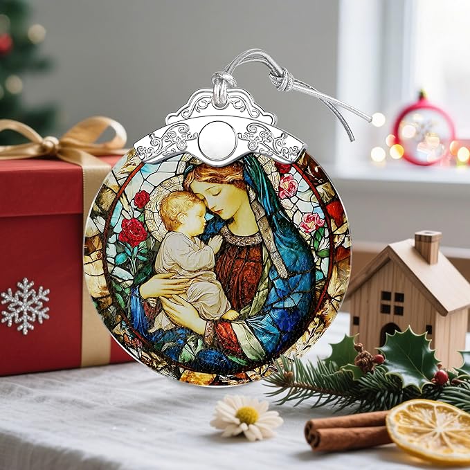 Virgin Mary Stained Glass Ornament, Christian Christmas Ornaments, Christmas Tree Ornaments, Catholic Home Decor, Holiday Decor, Unique Xmas Gifts, Gift Idea, Christian Gifts, Religious Gift