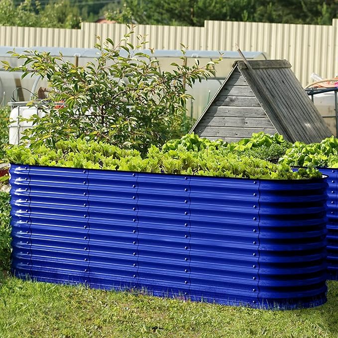 Olle Galvanized Raised Garden Beds 32" Tall Metal Plant Boxes for Outdoor Vegetables, 12-in-1 Garden Bed, Cobalt Blue