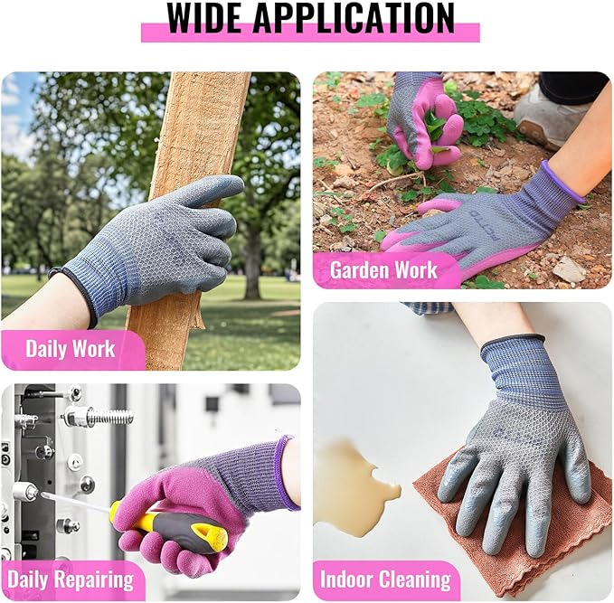 6 Pairs Gardening gloves for women ladies, Garden gloves with rubber coating, Work gloves for Weeding, Digging, Raking, Pruning Flower Rose (Small/7)