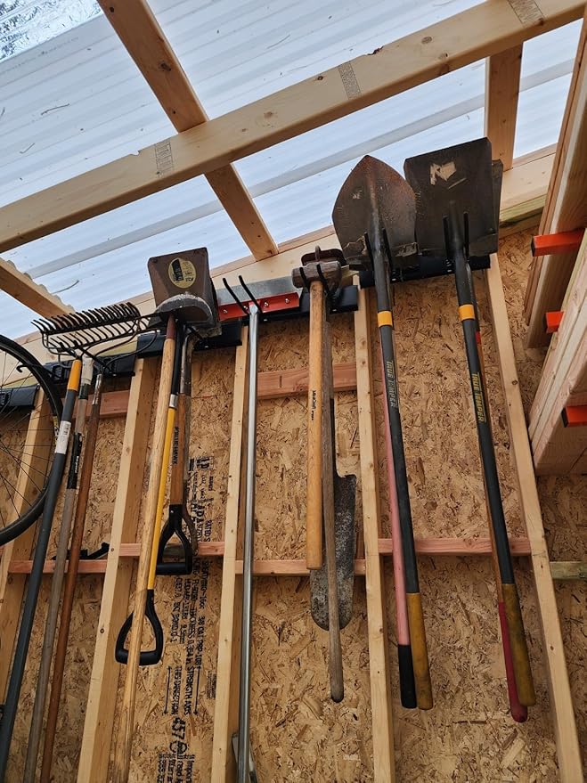 TIDYME Garage Tool Organizer Wall Mount - 48 inches - Sturdy Storage Rack with Adjustable Hooks, Anti-Rust - Easy Installation, 300lbs Capacity - Garden Tool Organizer (03 Racks & 06 Hooks)