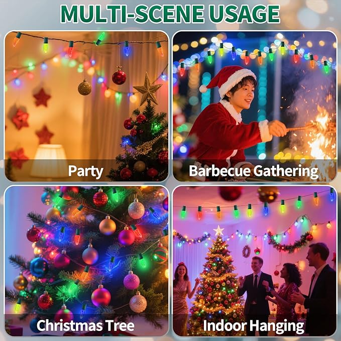 C9 Strawberry Christmas Pathway Lights Outdoor, 20 LED Multicolor Outdoor Christmas String Lights with Stakes, 25.7FT Holiday Decorations for Indoor, Outside,Roofline, Backyard, Xmas Decor