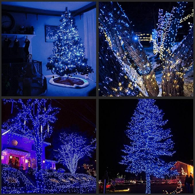 YULETIME 100 Count Blue Christmas Lights, 33 Feet Green Wire UL Certified Incandescent-Like LED Mini String Lights