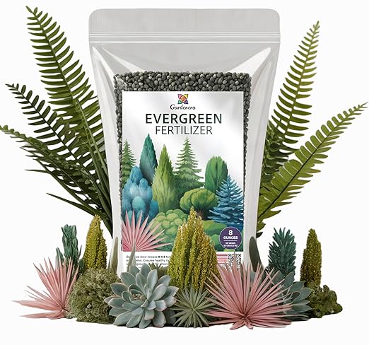 Gardenera Evergreen Fertilizer β All-Purpose Granular Plant Food for Outdoor Trees and Shrubs, Azaleas, Magnolias, Pines & Arborvitae β Slow-Release Formula (8 OZ)