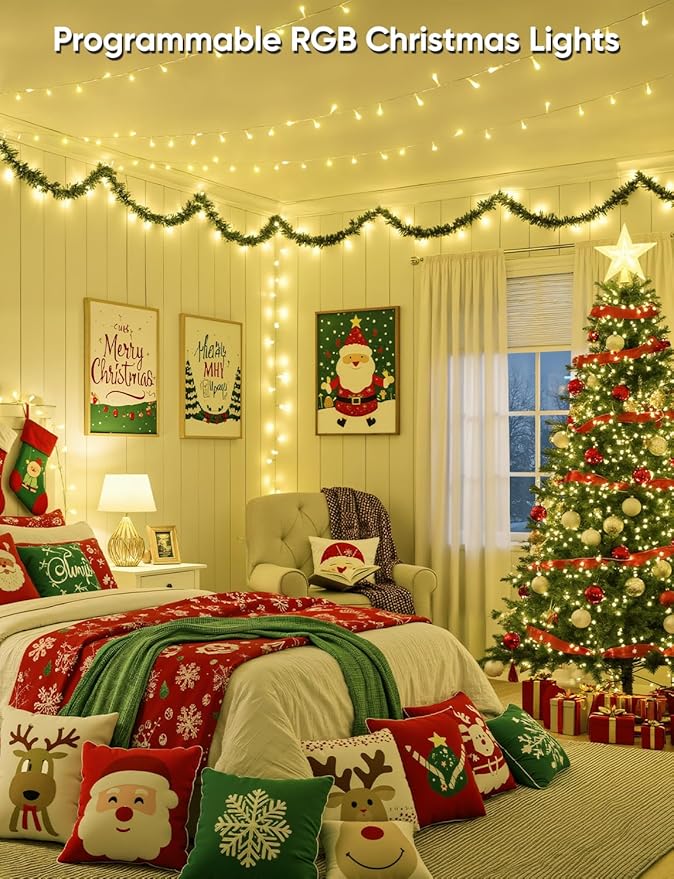 Ollny Smart Christmas Lights, 66FT 200 LEDs APP Control RGB Color Changing Christmas Tree Lights with Remote, Programmable DIY Musical Waterproof Decor Light with Timer for House Indoor Outdoor House