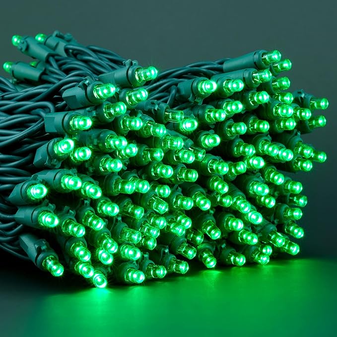 YULETIME Green Wide Angle LED Christmas Lights 200 Count 50 ft, Pack of 2 Strands 25 ft 100 Lights UL Certified Commercial Grade String Light Set (Green)