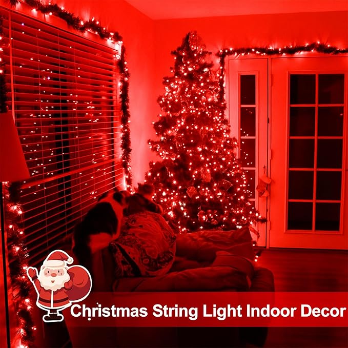 Extra-Long 144FT Solar String Lights for Outside, 2 Pack 400LED Solar Christmas Lights Outdoor, Waterproof Copper Wire with 8 Modes Twinkle Fairy Lights for Tree Garden Christmas Decorations (Red)