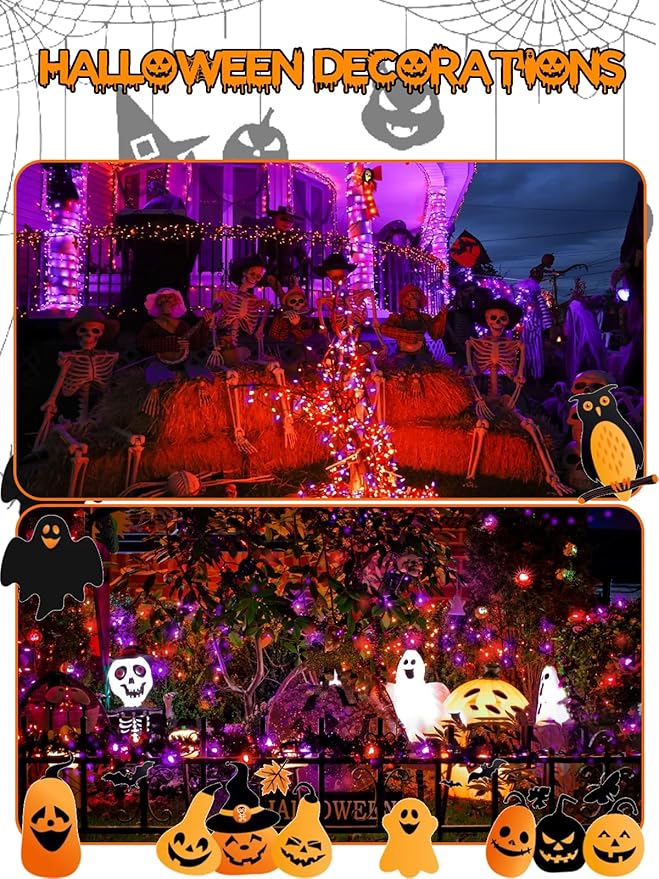 240 LED 78FT C6 Halloween String Lights, Super Long Halloween Lights Outdoor Indoor with 13 Modes & Timer, Waterproof Fairy Twinkle Light Plug in for Tree Horror Party Decorations (Orange and Purple)