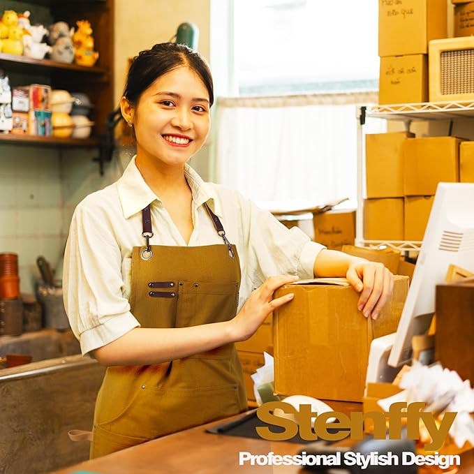 Kitchen Apron, Work Apron, Canvas, Multiple Pockets, Gardening, Painting, BBQ, Artist, Carpenter, Sizes M to XXL, Khaki