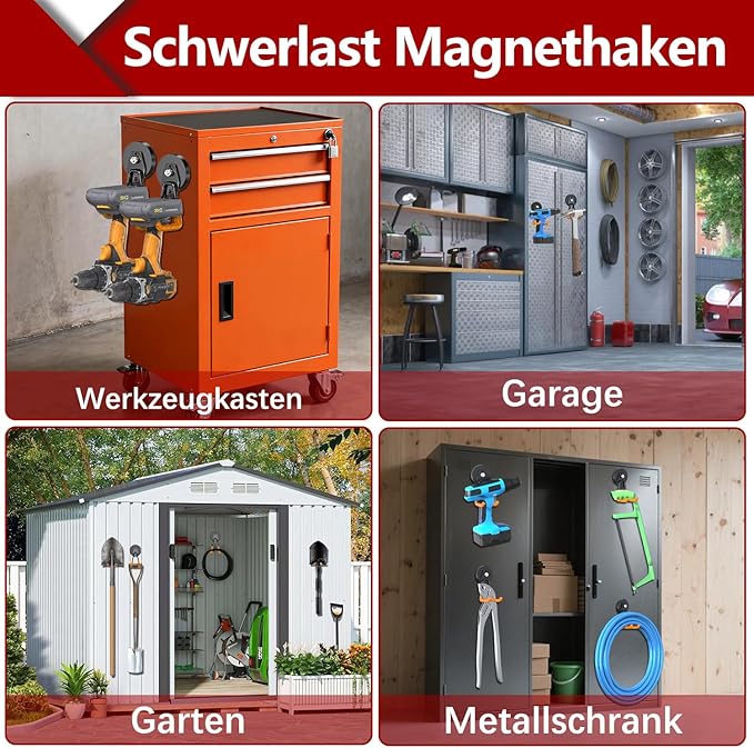 3-H Heavy Duty Magnet Garage Hooks 2 Pack, Large Strong Magnetic Hooks for Hanging Cordless Power Drill, Utility Magnetic Tool Holder for Metal Cabinet, Steel Pegboard, Toolbox, Garage(Orange)