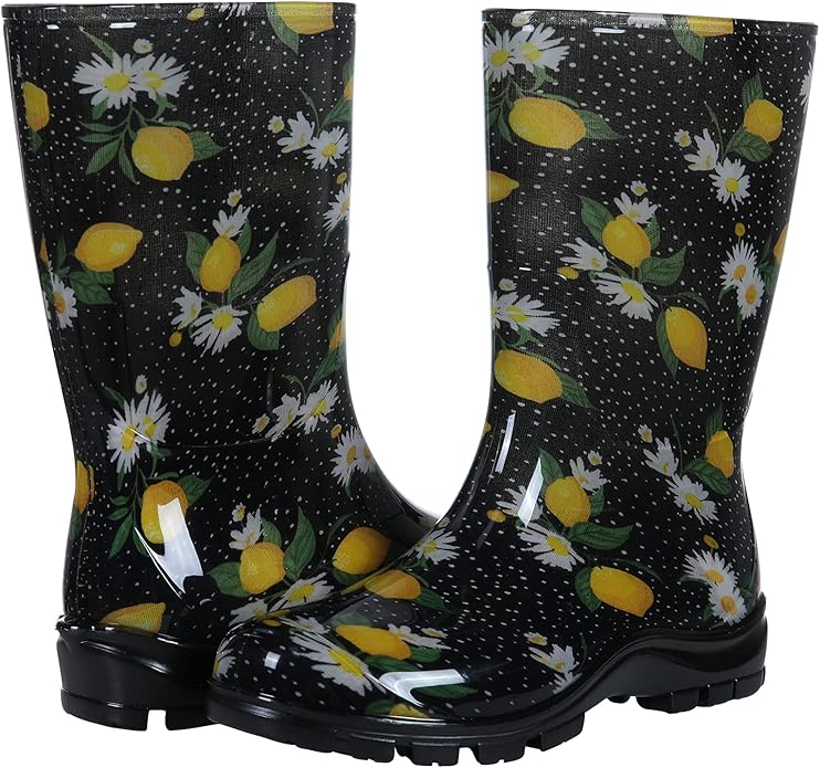 Asgard Women's Mid Calf Rain Boots Printed Waterproof Rubber Boots Short Garden Shose