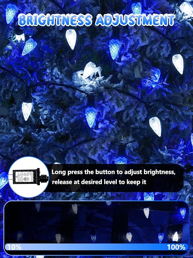 240 LED 78FT C6 Christmas String Lights, Super Long Christmas Lights Outdoor Indoor with 13 Modes & Timer, Waterproof Fairy Twinkle Light Plug in for Tree Garden Party Xmas Decorations (White & Blue)