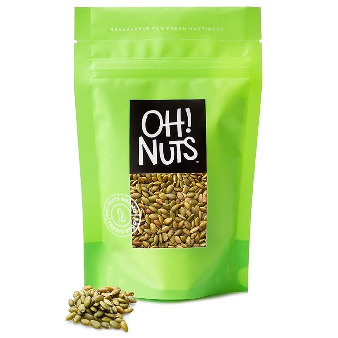Oh! Nuts Pumpkin Seed Roasted & Salted - 5 lb Bulk Bag - No Shell Pumpkin Seeds - Roasted Seeds - Pepitas Snack Packed Fresh
