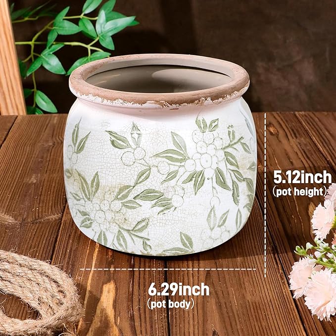 Ceramic Pot for Planter, Vintage Flower Pot with Drainage Holes, 6.29 inch Ice Crack Glazed Indoor Planters Pot (Vintage)